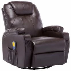VidaXL Fauteuil à bascule de massage Marron Similicuir