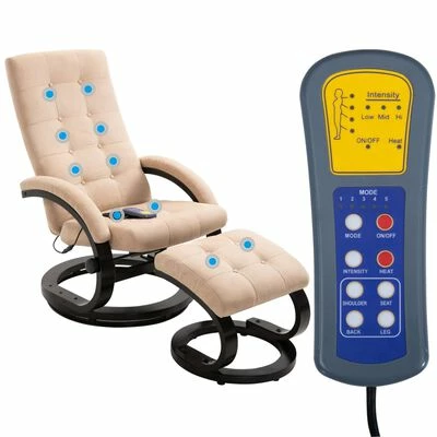 VidaXL Fauteuil de massage avec repose-pieds Crème Tissu en daim 2 VidaXL Fauteuil de massage avec repose-pieds Crème Tissu en daim – Image 2