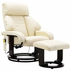 VidaXL Fauteuil de massage TV Blanc crème Similicuir