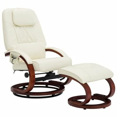 VidaXL Fauteuil de massage avec repose-pied Blanc cassé Similicuir 1 VidaXL Fauteuil de massage avec repose-pied Blanc cassé Similicuir