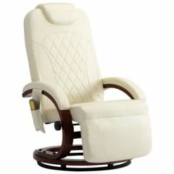 VidaXL Fauteuil de massage TV Blanc crème Similicuir