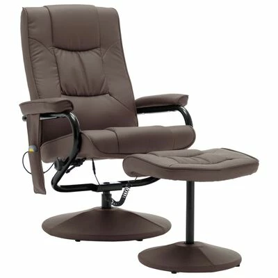 VidaXL Fauteuil de massage avec repose-pied Marron Similicuir 1 VidaXL Fauteuil de massage avec repose-pied Marron Similicuir