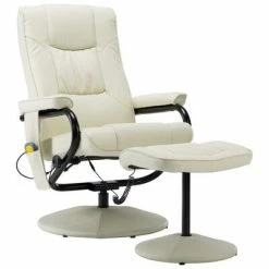 VidaXL Fauteuil de massage avec repose-pied Crème Similicuir