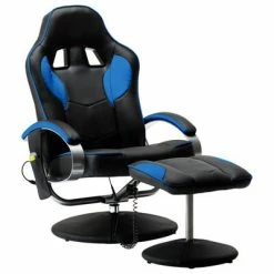 VidaXL Fauteuil de massage avec repose-pied Bleu Similicuir