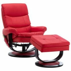VidaXL Fauteuil de massage inclinable Rouge Similicuir et bois courbé