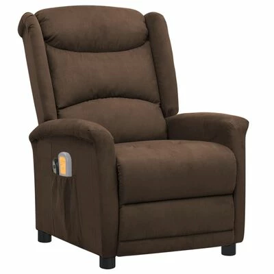 VidaXL Fauteuil inclinable de massage Marron Tissu microfibre 2 VidaXL Fauteuil inclinable de massage Marron Tissu microfibre – Image 2