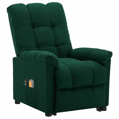 VidaXL Fauteuil inclinable de massage Vert foncé Tissu 2 VidaXL Fauteuil inclinable de massage Vert foncé Tissu – Image 2