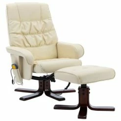 VidaXL Fauteuil de massage inclinable et repose-pied Crème Similicuir