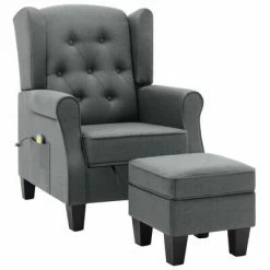 VidaXL Fauteuil de massage avec repose-pied Gris clair Tissu