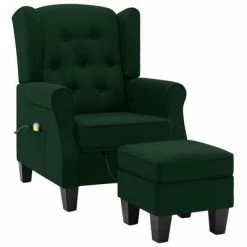 VidaXL Fauteuil de massage avec repose-pied Vert foncé Tissu
