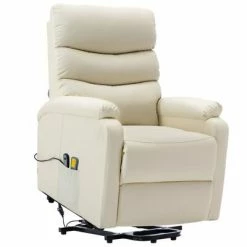 VidaXL Fauteuil inclinable de massage Blanc crème Similicuir