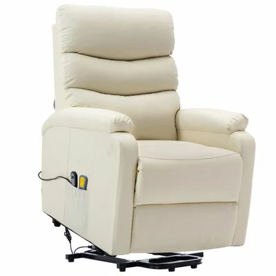 VidaXL Fauteuil inclinable de massage Blanc crème Similicuir 1 VidaXL Fauteuil inclinable de massage Blanc crème Similicuir