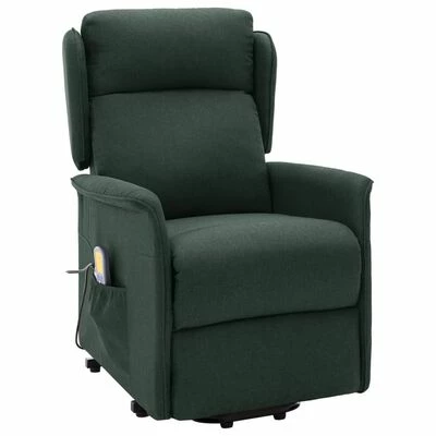 VidaXL Fauteuil de massage inclinable Vert foncé Tissu 2 VidaXL Fauteuil de massage inclinable Vert foncé Tissu – Image 2