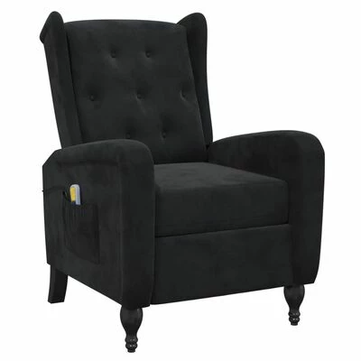 VidaXL Fauteuil de massage inclinable Noir Velours 1 VidaXL Fauteuil de massage inclinable Noir Velours