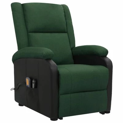 VidaXL Fauteuil de massage inclinable Vert foncé Tissu 2 VidaXL Fauteuil de massage inclinable Vert foncé Tissu – Image 2