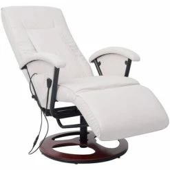 VidaXL Fauteuil de massage shiatsu Blanc Similicuir -Fauteuils électriques Soldes image 3 242509