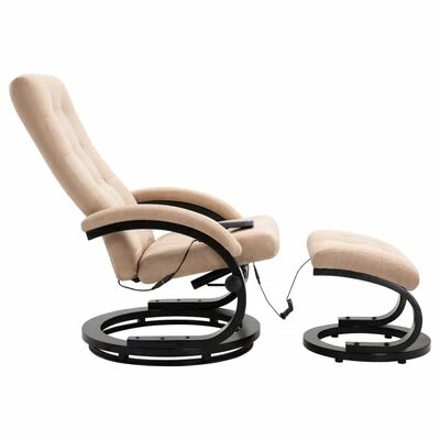 VidaXL Fauteuil de massage avec repose-pieds Crème Tissu en daim 3 VidaXL Fauteuil de massage avec repose-pieds Crème Tissu en daim – Image 3