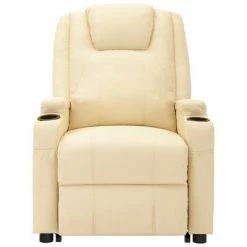 VidaXL Fauteuil inclinable de massage Blanc crème Similicuir -Fauteuils électriques Soldes image 3 3100330