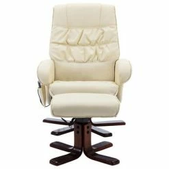 VidaXL Fauteuil de massage inclinable et repose-pied Crème Similicuir -Fauteuils électriques Soldes image 3 320125