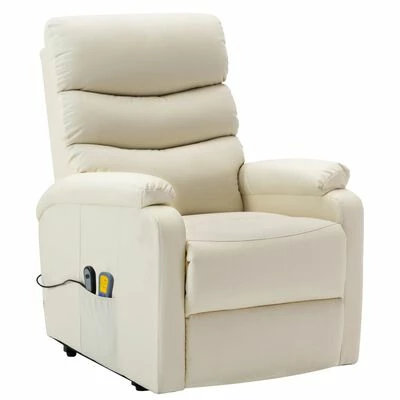 VidaXL Fauteuil inclinable de massage Blanc crème Similicuir 3 VidaXL Fauteuil inclinable de massage Blanc crème Similicuir – Image 3
