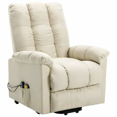 VidaXL Fauteuil inclinable de massage Crème Tissu 3 VidaXL Fauteuil inclinable de massage Crème Tissu – Image 3