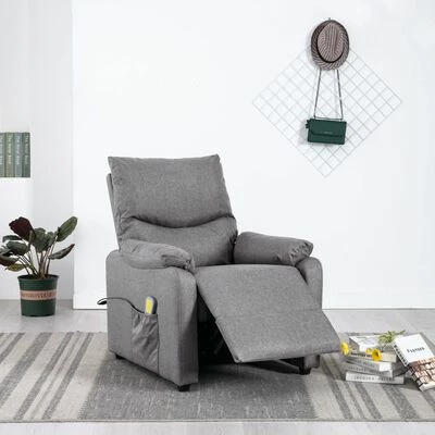 VidaXL Fauteuil inclinable de massage Gris clair Tissu 3 VidaXL Fauteuil inclinable de massage Gris clair Tissu – Image 3