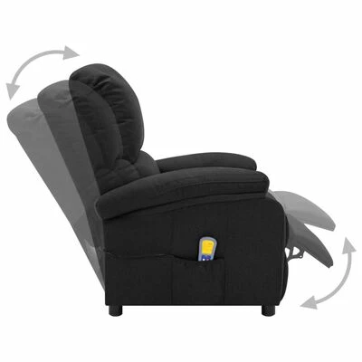 VidaXL Fauteuil de massage inclinable Noir Tissu 3 VidaXL Fauteuil de massage inclinable Noir Tissu – Image 3