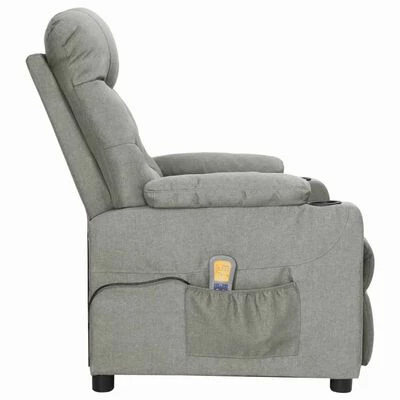 VidaXL Fauteuil de massage inclinable Gris clair Tissu 3 VidaXL Fauteuil de massage inclinable Gris clair Tissu – Image 3