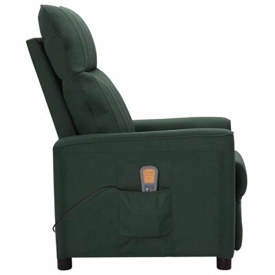 VidaXL Fauteuil de massage inclinable Vert foncé Tissu 3 VidaXL Fauteuil de massage inclinable Vert foncé Tissu – Image 3