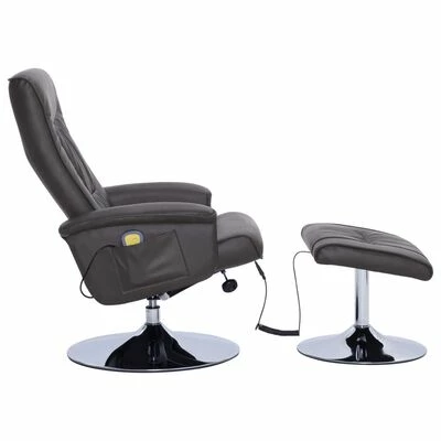 VidaXL Fauteuil de massage avec repose-pied Gris Similicuir 4 VidaXL Fauteuil de massage avec repose-pied Gris Similicuir – Image 4