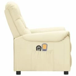 VidaXL Fauteuil inclinable électrique de massage Crème Similicuir -Fauteuils électriques Soldes image 4 3098578