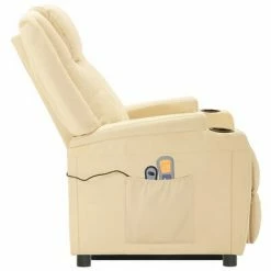 VidaXL Fauteuil inclinable de massage Blanc crème Similicuir -Fauteuils électriques Soldes image 4 3100330
