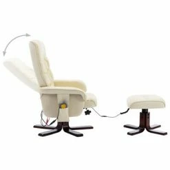 VidaXL Fauteuil de massage inclinable et repose-pied Crème Similicuir -Fauteuils électriques Soldes image 4 320125