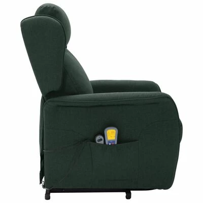 VidaXL Fauteuil de massage inclinable Vert foncé Tissu 4 VidaXL Fauteuil de massage inclinable Vert foncé Tissu – Image 4