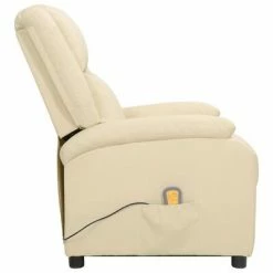 VidaXL Fauteuil de massage inclinable Crème Cuir véritable -Fauteuils électriques Soldes image 4 337053