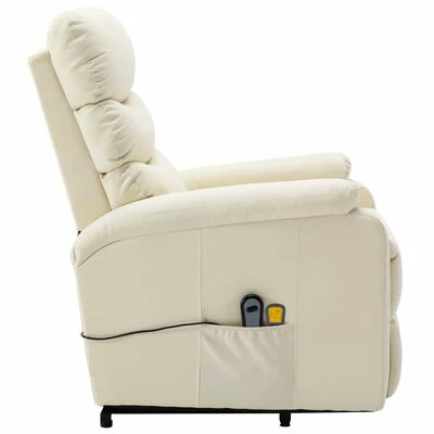 VidaXL Fauteuil inclinable de massage Blanc crème Similicuir 5 VidaXL Fauteuil inclinable de massage Blanc crème Similicuir – Image 5