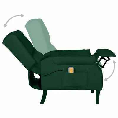 VidaXL Fauteuil de massage inclinable Vert foncé Tissu 5 VidaXL Fauteuil de massage inclinable Vert foncé Tissu – Image 5