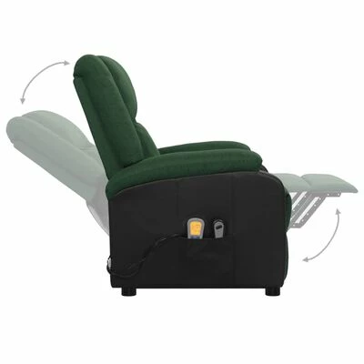 VidaXL Fauteuil de massage inclinable Vert foncé Tissu 5 VidaXL Fauteuil de massage inclinable Vert foncé Tissu – Image 5