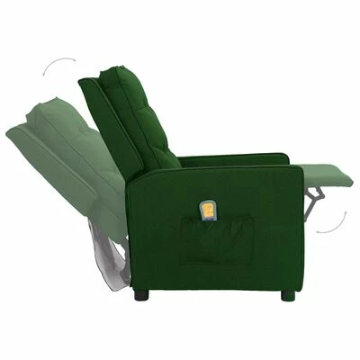 VidaXL Fauteuil de massage inclinable Vert foncé Tissu 5 VidaXL Fauteuil de massage inclinable Vert foncé Tissu – Image 5