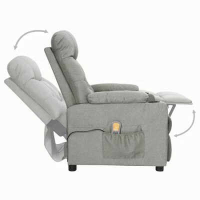 VidaXL Fauteuil de massage inclinable Gris clair Tissu 5 VidaXL Fauteuil de massage inclinable Gris clair Tissu – Image 5