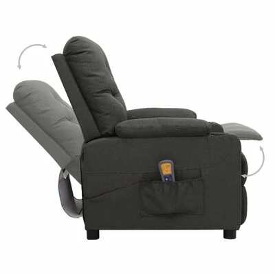 VidaXL Fauteuil de massage inclinable Gris foncé Tissu 5 VidaXL Fauteuil de massage inclinable Gris foncé Tissu – Image 5