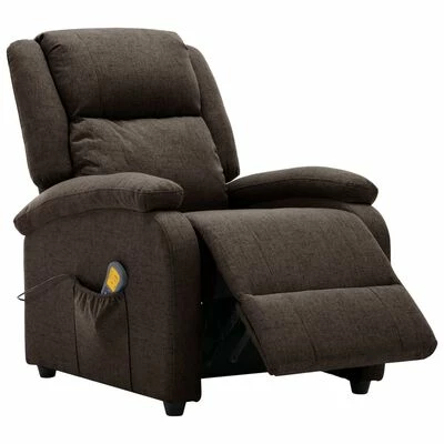 VidaXL Fauteuil de massage inclinable électrique Marron foncé Tissu 6 VidaXL Fauteuil de massage inclinable électrique Marron foncé Tissu – Image 6