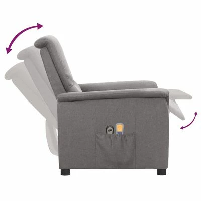 VidaXL Fauteuil de massage inclinable électrique Gris clair Tissu 6 VidaXL Fauteuil de massage inclinable électrique Gris clair Tissu – Image 6