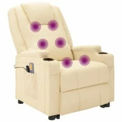 VidaXL Fauteuil inclinable de massage Blanc crème Similicuir -Fauteuils électriques Soldes image 6 3100330