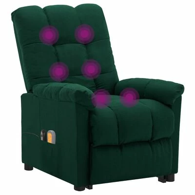 VidaXL Fauteuil inclinable de massage Vert foncé Tissu 6 VidaXL Fauteuil inclinable de massage Vert foncé Tissu – Image 6