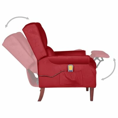 VidaXL Fauteuil de massage inclinable Rouge bordeaux Velours 6 VidaXL Fauteuil de massage inclinable Rouge bordeaux Velours – Image 6